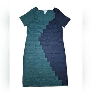 Elegant Colorblock Green and Black Carmen Marc Valvo Body Con Dress Size Large